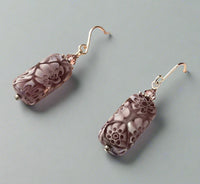 Murano Millefiori Mauve and White Glass Tube Earrings in Sterling Silver