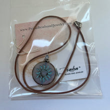 Load image into Gallery viewer, Czech Glass Light Blue Sun Bohemian Drop Necklace on Leather Cord
