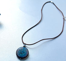 Load image into Gallery viewer, Czech Glass Light Blue Sun Bohemian Drop Necklace on Leather Cord
