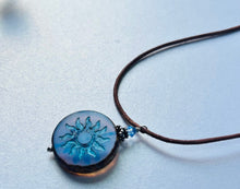 Load image into Gallery viewer, Czech Glass Light Blue Sun Bohemian Drop Necklace on Leather Cord
