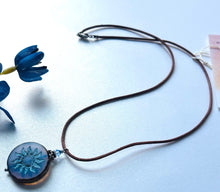 Load image into Gallery viewer, Czech Glass Light Blue Sun Bohemian Drop Necklace on Leather Cord
