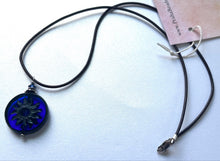 Load image into Gallery viewer, Czech Glass Bright Blue Sun Bohemian Drop Necklace on Leather Cord
