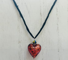 Load image into Gallery viewer, Murano Glass &quot;Puffy&quot; Leopard Print Heart on Silk Cord
