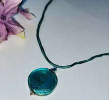 Load image into Gallery viewer, Murano Glass Teal Large Coin Shape on Silk Cord
