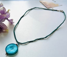 Load image into Gallery viewer, Murano Glass Teal Large Coin Shape on Silk Cord
