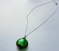 Murano Glass Green Disc Shape in Sterling Silver