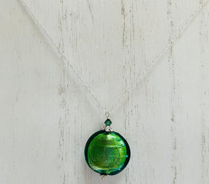 Murano Glass Green Disc Shape in Sterling Silver