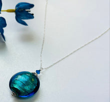 Load image into Gallery viewer, Murano Glass Teal Disc Shape in Sterling Silver
