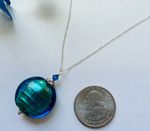 Load image into Gallery viewer, Murano Glass Teal Disc Shape in Sterling Silver
