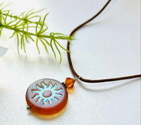 Czech Glass Orange Sun Bohemian Drop Necklace on Leather Cord