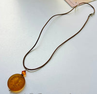 Czech Glass Orange Sun Bohemian Drop Necklace on Leather Cord