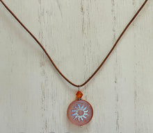 Load image into Gallery viewer, Czech Glass Orange Sun Bohemian Drop Necklace on Leather Cord
