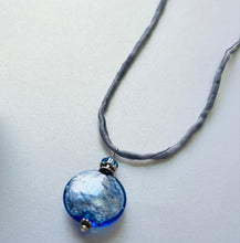 Load image into Gallery viewer, Murano Glass Light Blue Disc Shape on Silk Cord SPECIAL PRICE
