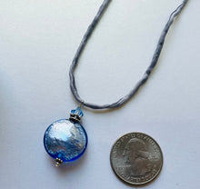 Load image into Gallery viewer, Murano Glass Light Blue Disc Shape on Silk Cord SPECIAL PRICE
