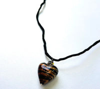 Murano Glass "Puffy" Tiger Stripe Heart on Silk Cord