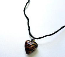 Load image into Gallery viewer, Murano Glass &quot;Puffy&quot; Tiger Stripe Heart on Silk Cord SPECIAL PRICE!
