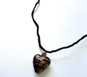 Murano Glass "Puffy" Tiger Stripe Heart on Silk Cord SPECIAL PRICE!