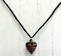 Murano Glass "Puffy" Tiger Stripe Heart on Silk Cord