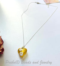 Load image into Gallery viewer, Murano Glass Gold &quot;Puffy&quot; Heart with Millefiori Flowers in Sterling Silver
