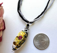 Murano Glass Black Wedding Cake Pendant on Silk Cord