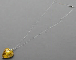 Murano Glass Gold "Puffy" Heart in Sterling Silver SPECIAL PRICE!