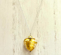 Murano Glass Gold "Puffy" Heart in Sterling Silver