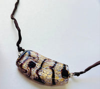 Murano Glass Plum, Gold and White Pendant on Silk Cord