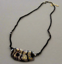 Murano Glass Plum, Gold and White Pendant on Silk Cord