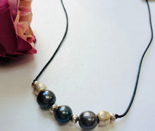 Load image into Gallery viewer, Freshwater Pearl Necklace on Black Leather
