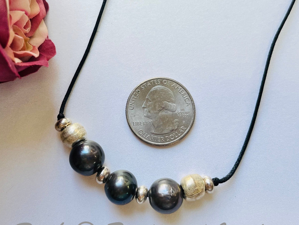 Freshwater Pearl Necklace on Black Leather