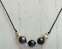 Freshwater Pearl Necklace on Black Leather