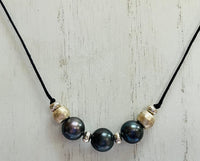 Freshwater Pearl Necklace on Black Leather