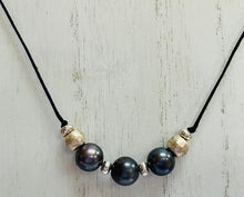 Load image into Gallery viewer, Freshwater Pearl Necklace on Black Leather
