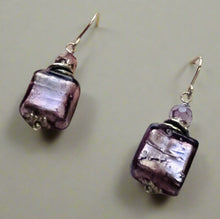 Load image into Gallery viewer, Murano Glass Lavender Square Earrings in Sterling Silver
