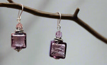 Load image into Gallery viewer, Murano Glass Lavender Square Earrings in Sterling Silver
