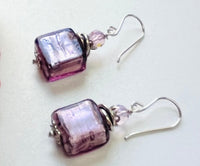 Murano Glass Lavender Square Earrings in Sterling Silver