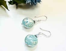 Load image into Gallery viewer, Murano Glass Light Blue Puffed Coin Earrings in Sterling Silver
