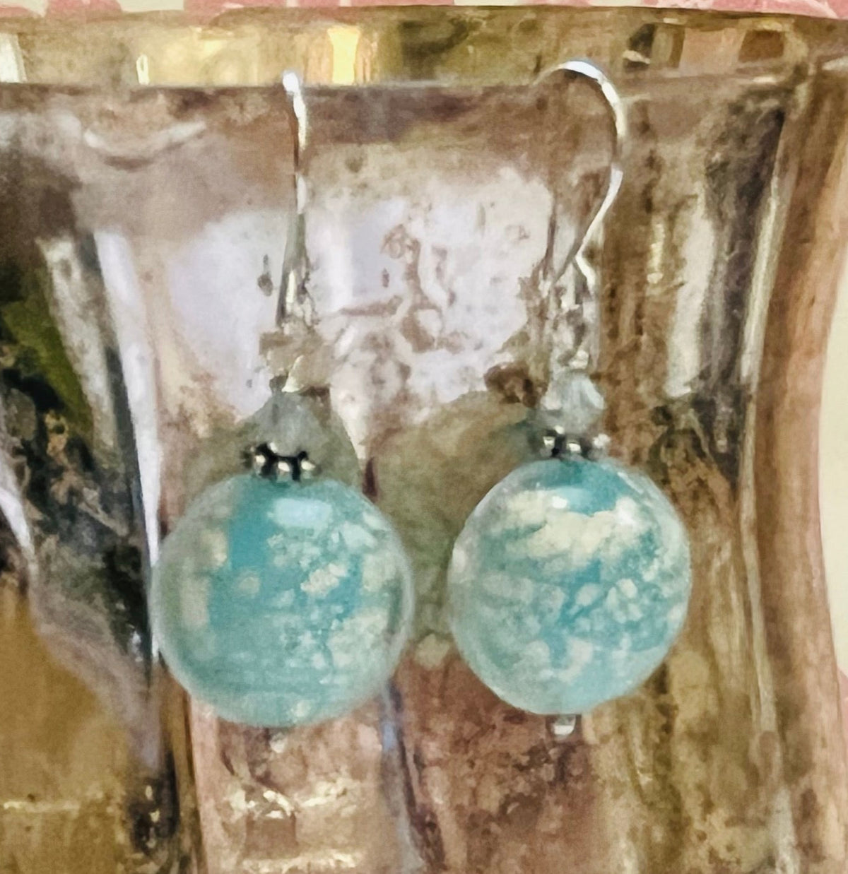 Murano Glass Light Blue Puffed Coin Earrings in Sterling Silver