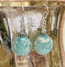 Load image into Gallery viewer, Murano Glass Light Blue Puffed Coin Earrings in Sterling Silver
