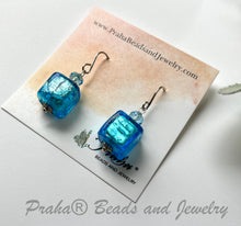 Load image into Gallery viewer, Murano Glass Bright Blue Cube Earrings in Sterling Silver
