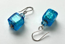 Load image into Gallery viewer, Murano Glass Bright Blue Cube Earrings in Sterling Silver
