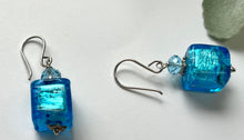 Load image into Gallery viewer, Murano Glass Bright Blue Cube Earrings in Sterling Silver
