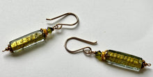 Load image into Gallery viewer, Czech Long Green Glass with Gold Foil Earrings in 14K Gold Fill
