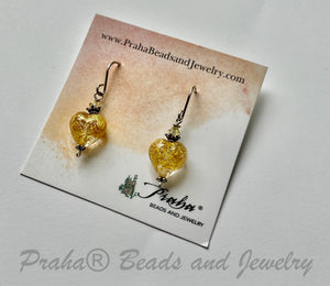 Murano Gold Foil Heart Earrings in Sterling Silver