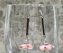 Load image into Gallery viewer, Czech Glass Light Pink Flower Drop Earrings in Sterling Silver
