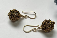 Load image into Gallery viewer, Swarovski Crystal Filigree Encrusted Brown and Gold Earrings in 14K Gold Fill
