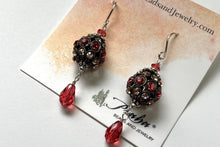 Load image into Gallery viewer, Swarovski Crystal Filigree Encrusted Orange and Peach Earrings in Sterling Silver
