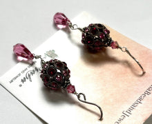 Load image into Gallery viewer, Swarovski Crystal Filigree Encrusted Dark and Light Pink Earrings in Sterling Silver
