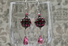 Load image into Gallery viewer, Swarovski Crystal Filigree Encrusted Dark and Light Pink Earrings in Sterling Silver
