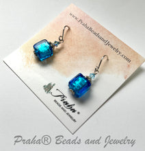 Load image into Gallery viewer, Murano Glass Bright Blue Cube Earrings in Sterling Silver
